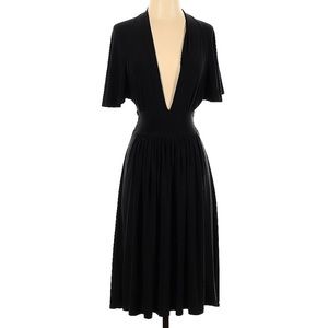 Black Midi Dress with plunge neckline & open back. Size M.
